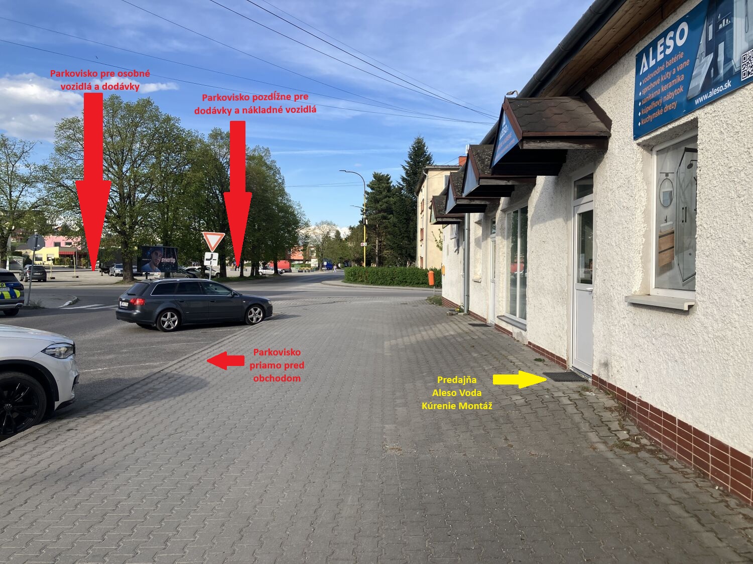 Aleso Poloha obchodu Nižná pohľad na parkoviská